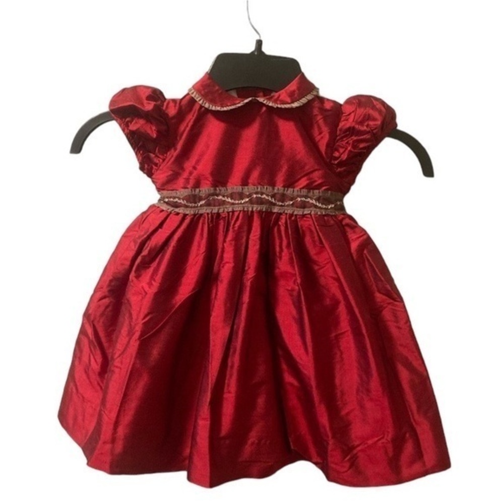 PAPO D'ANJO Red Silk Dress NWT 12 Months Holiday Dress Party Wedding NOS